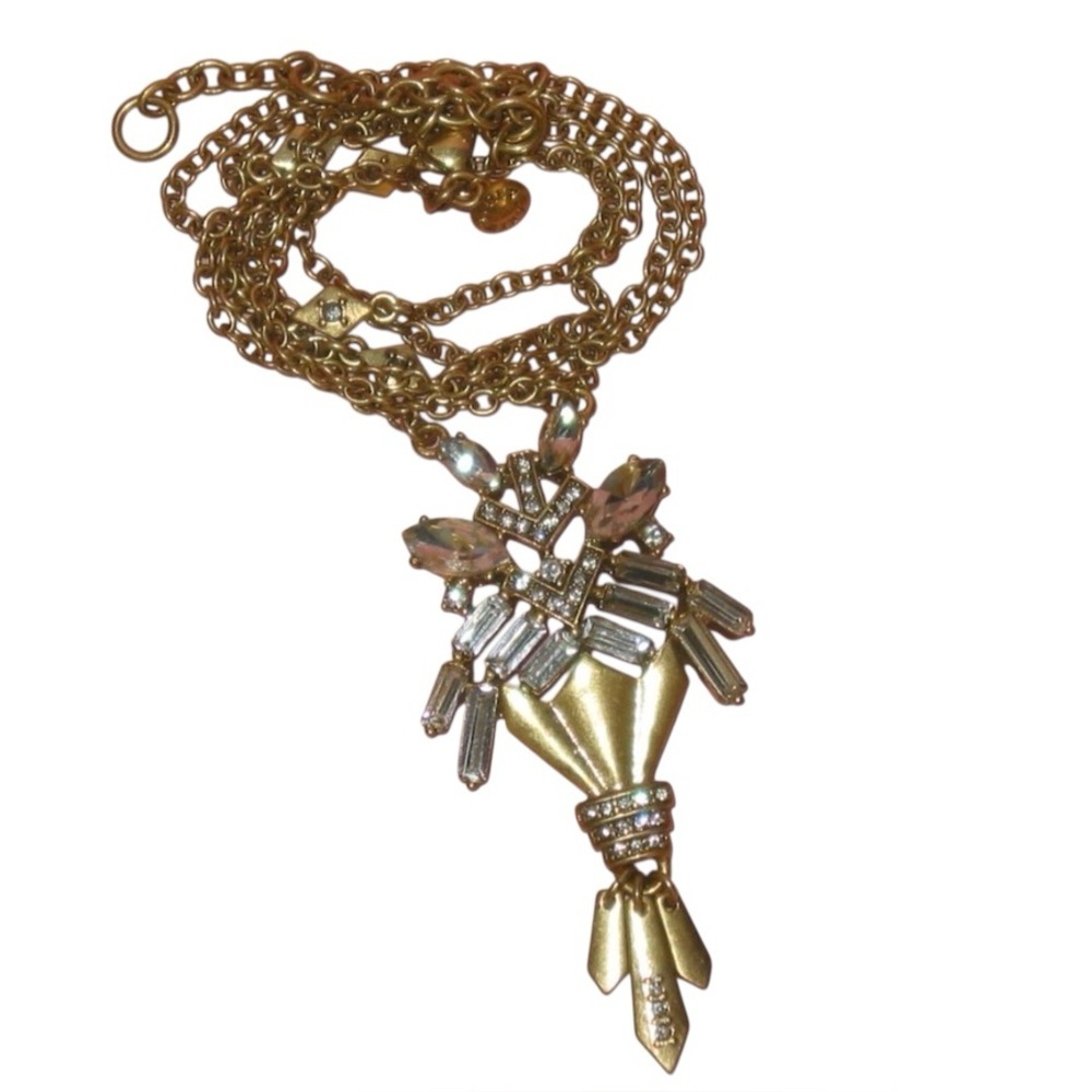 J. Crew Gold and Silver Crystal Art Deco Pendant 32”Necklace - Picture 1 of 7